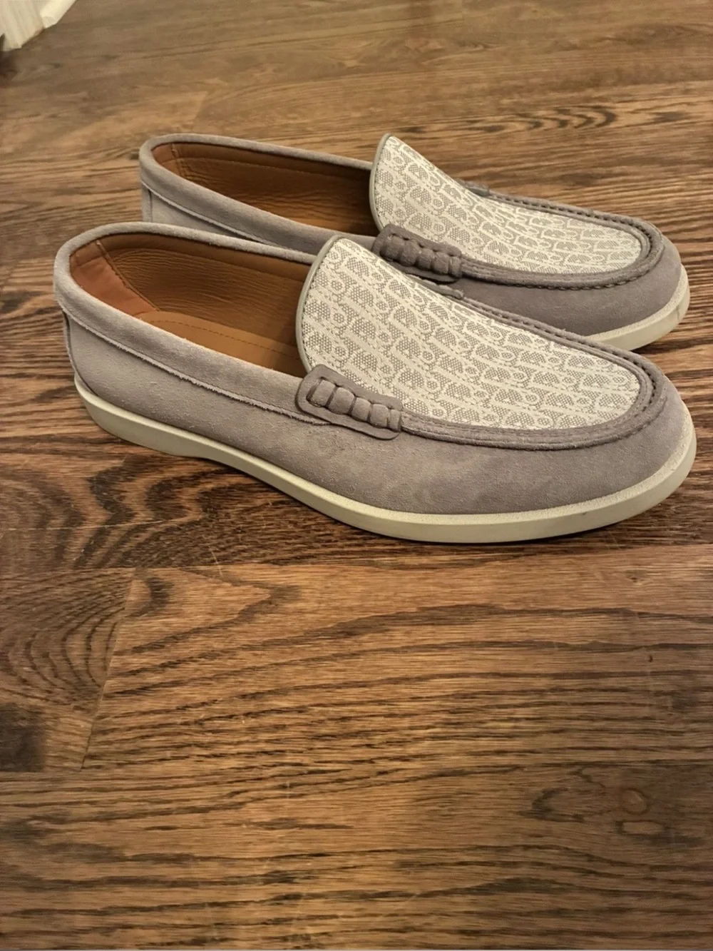 Dior Men's Beige Canvas & Light Gray Suede Slip-On Loafers